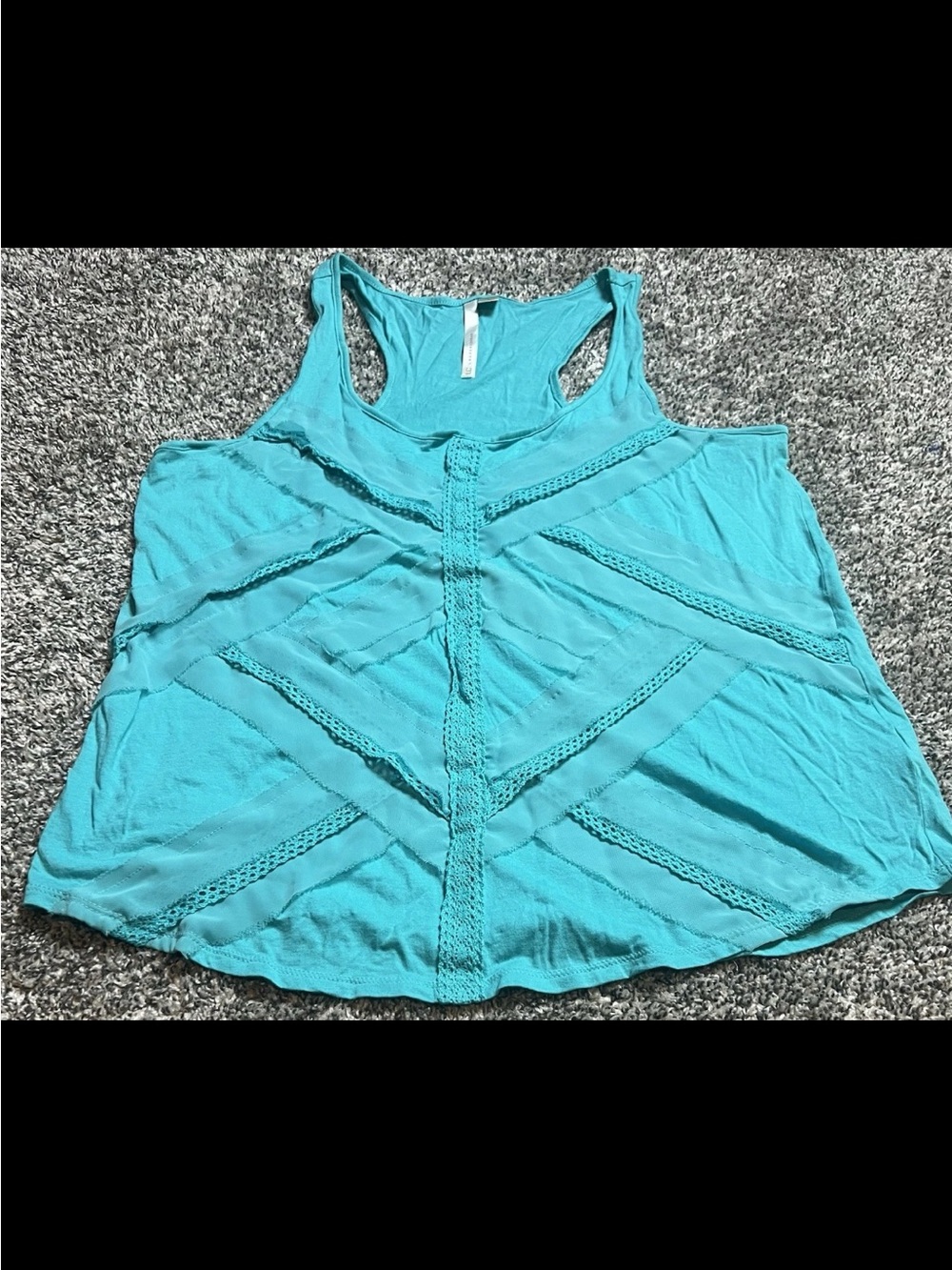 LC Lauren Conrad Turquoise Crochet-Panel Racerback Tank